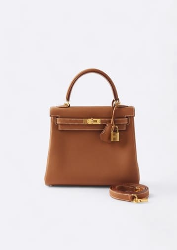 Tasche mieten Hermes Kelly Braun & Gold