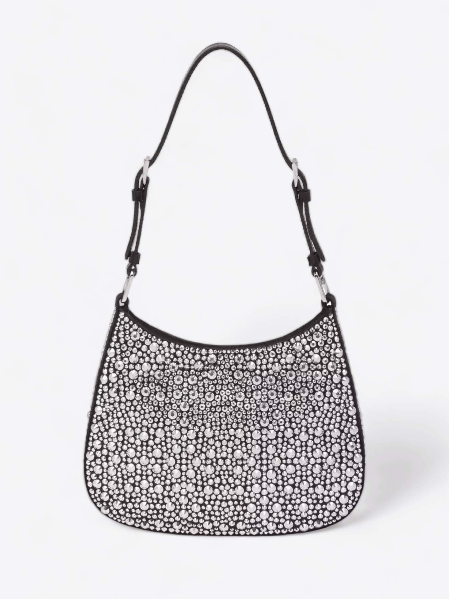 Sac Prada Cleo avec détails en cristaux sur satin noir, disponible via welPop.