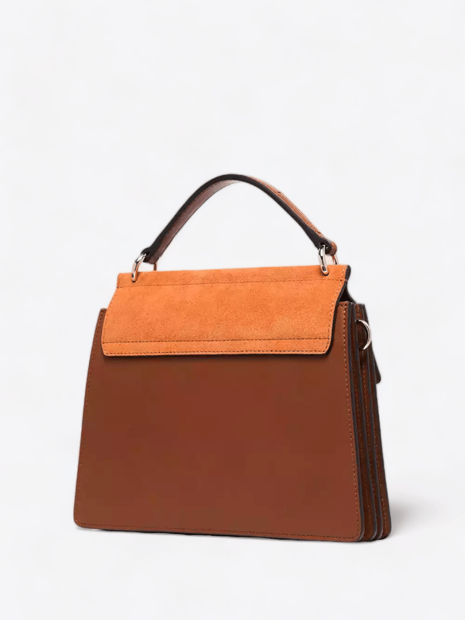 Chloé Faye Schultertasche aus braunem Leder und orangem Velours mit goldener Kette