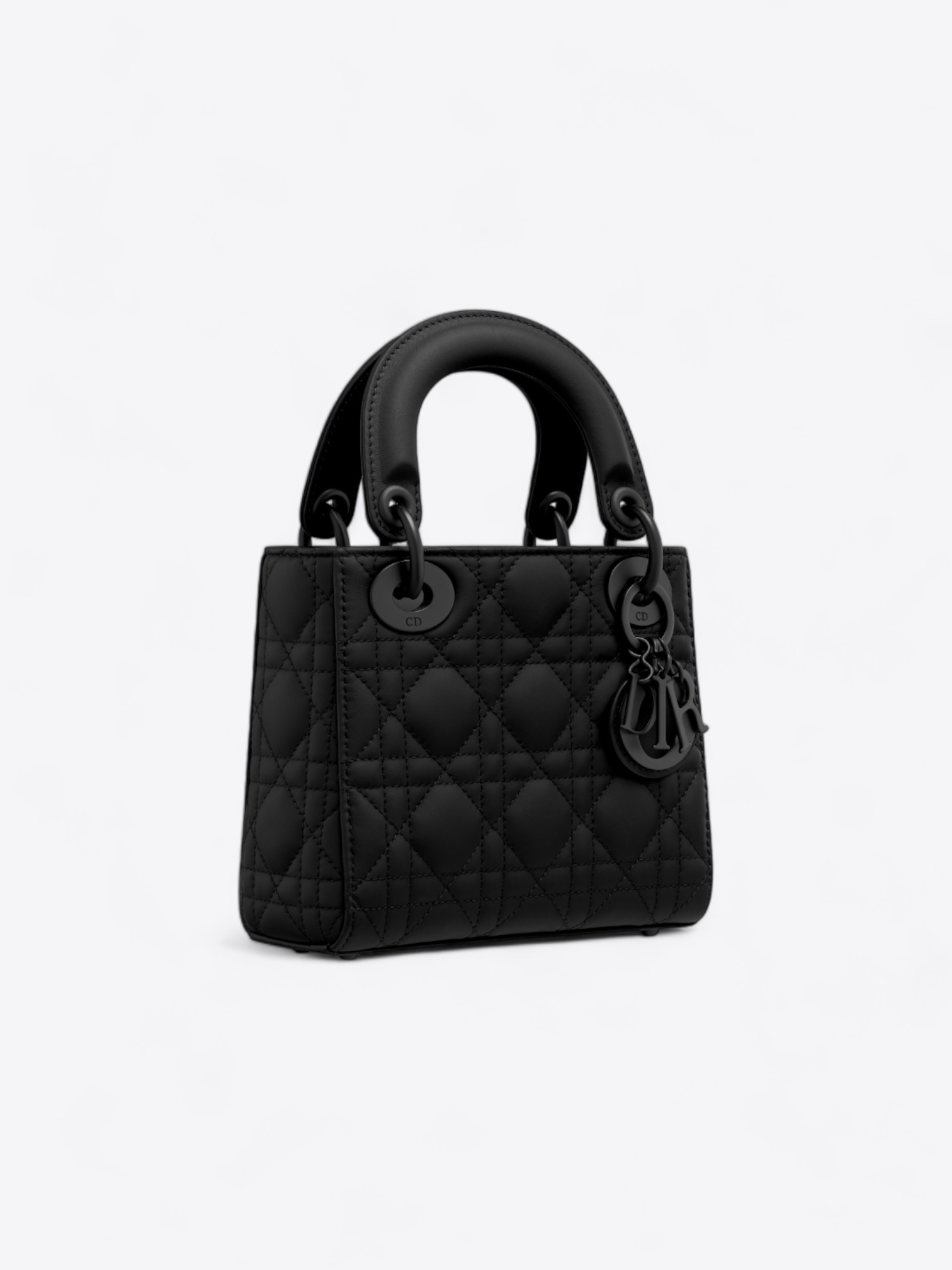 Vielseitige Lady Dior Mini Tasche mieten, schwarz matt