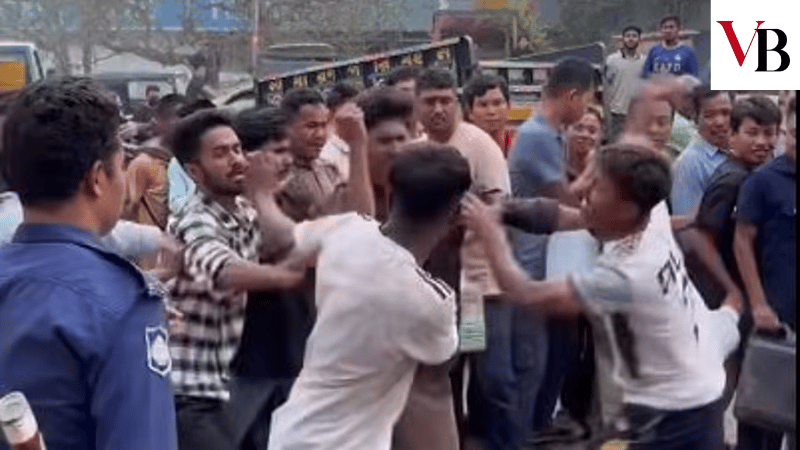 Customers scuffle while buying fuel at Rangamati