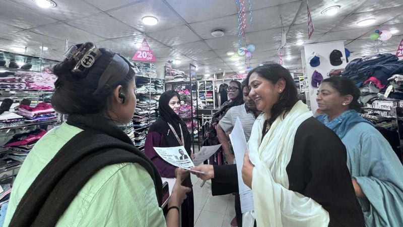 Late Koko’s wife Sharmila Rahman leads Tarique Rahman’s campaign in Dhaka-17