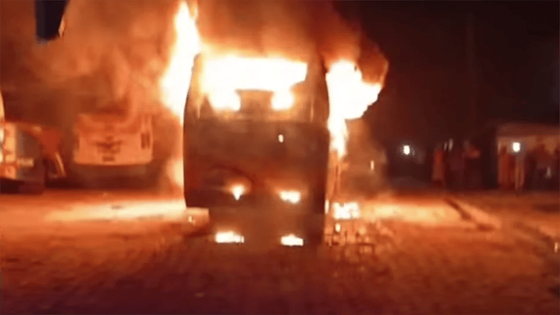Trucks and buses set ablaze in three districts
