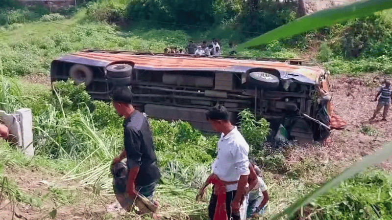 Two businessmen killed as bus falls into ditch after collision with pickup in Faridpur