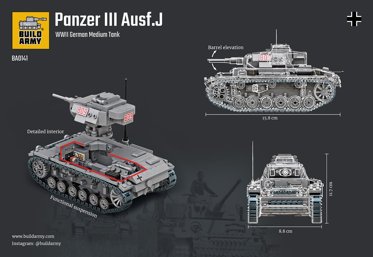 Panzer III Ausf.J tank custom construction building kit