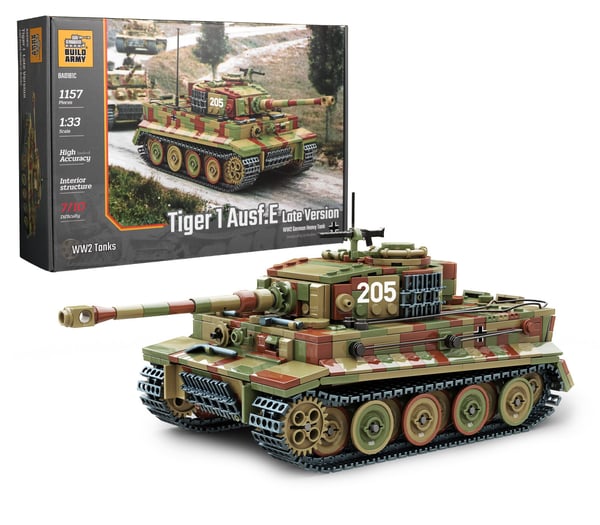 Tiger 1 E Late Version in Camouflage, LEGO Compatible Brick Tank Model Kit from Buildarmy