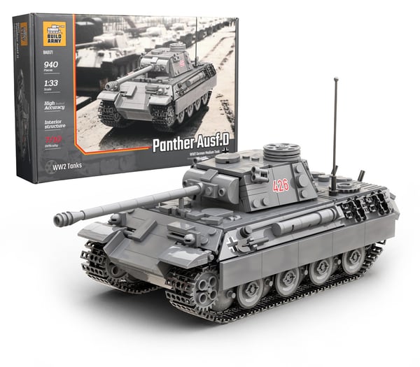 WW2 German Panther Ausf.D tank LEGO Compatible Brick Model from Buildarmy