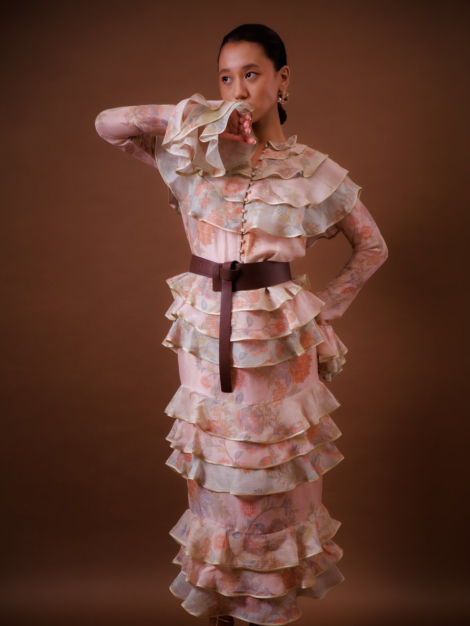 Rosewater Printed Ruffle Midi