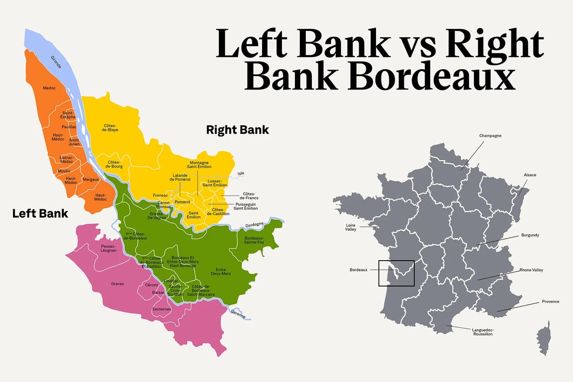 Discover the taste, style, and ageing differences between Left Bank and Right Bank Bordeaux wines