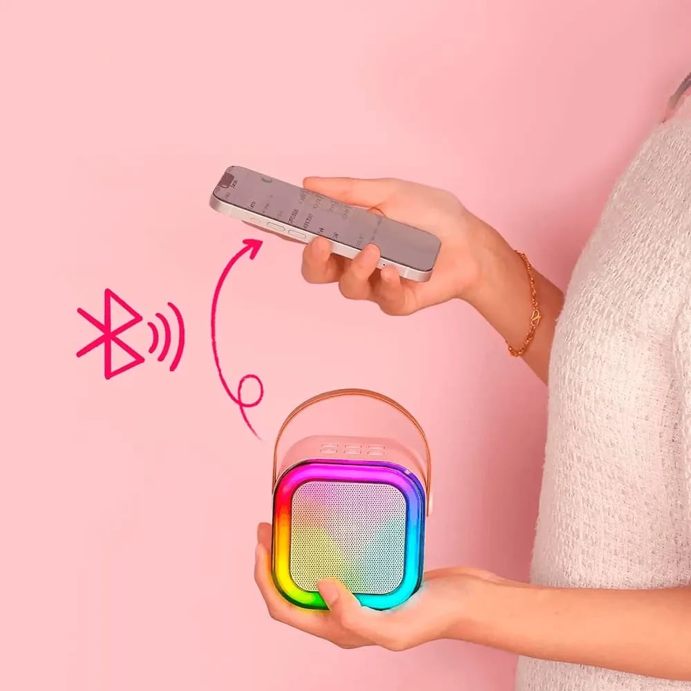 Mini Parlante Bluetooth con Micrófono Karaoke y Luces LED | Portátil