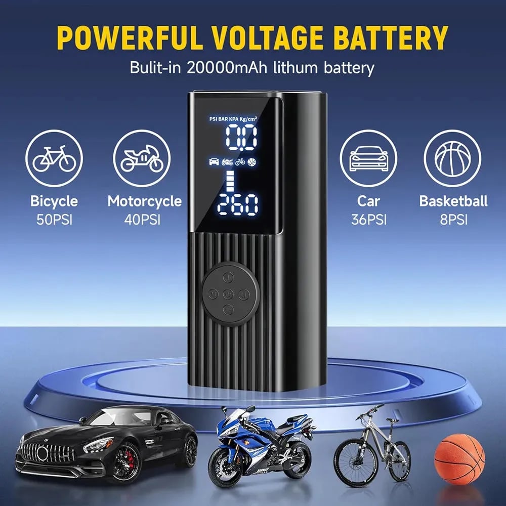 Compresor de Aire Portátil Inteligente – 5 Modos, Batería Recargable y Power Bank