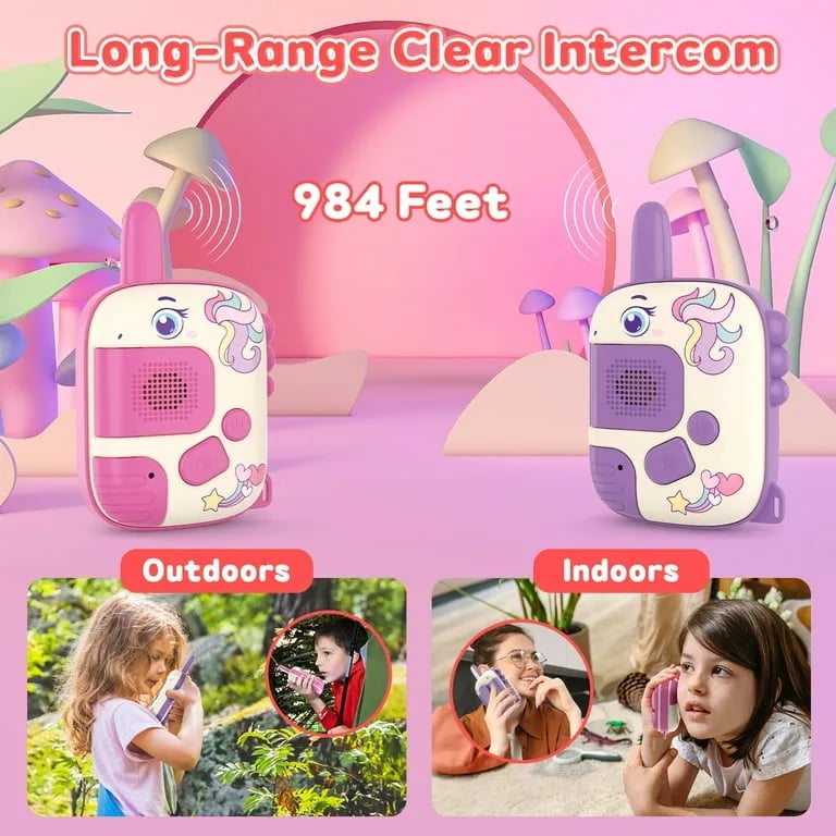 Walkie-Talkies para niños pack x2 – Juegos Divertidos, Unicornios y Dinosaurios