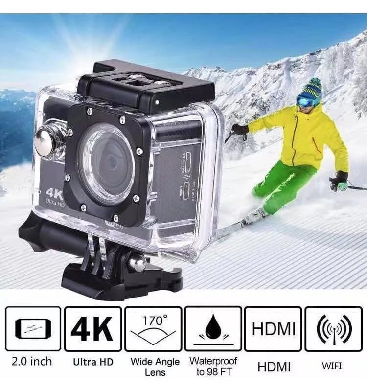 Cámara deportiva 4K Ultra HD WiFi sumergible hasta 40 m – Con Accesorios y Control Remoto