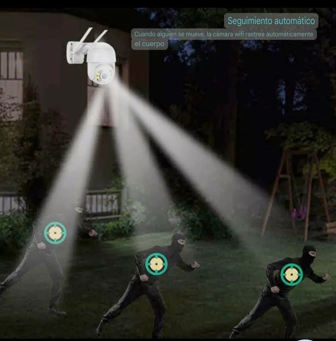 Cámara de seguridad inteligente Wi-Fi | Visión Nocturna a Color, Audio Bidireccional y Seguimiento de Movimiento PTZ
