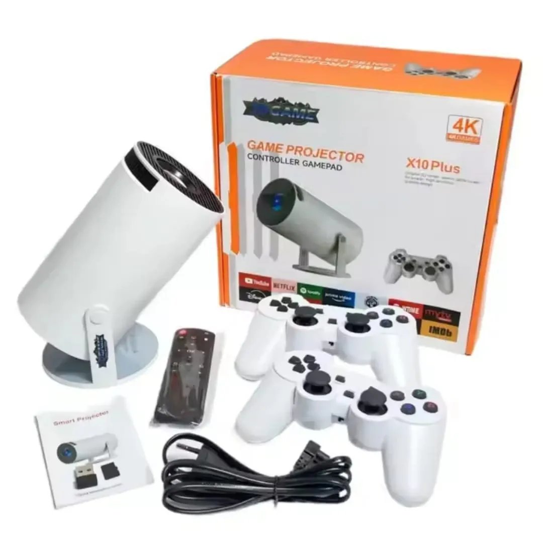 Proyector X10 PLUS – Cine y Consola Retro con Juegos + 2 Mandos Inalámbricos | HD y Portátil