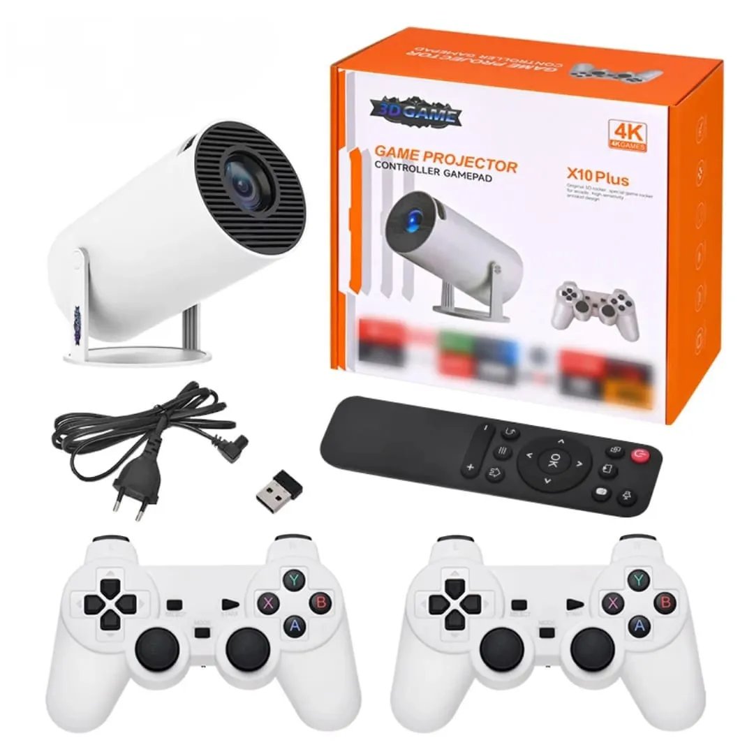 Proyector X10 PLUS – Cine y Consola Retro con Juegos + 2 Mandos Inalámbricos | HD y Portátil