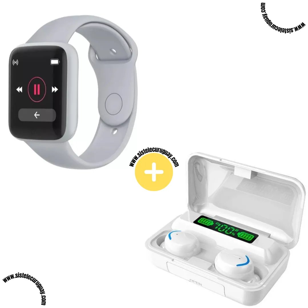 Smart Bracelet D20 PRO con Monitor Cardíaco y Funciones Deportivas + Auriculares Inalámbricos F9 con Power Bank y Pantalla LED