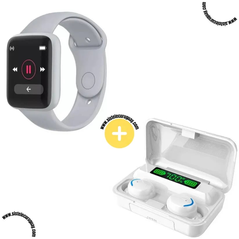 Smart Bracelet D20 PRO con Monitor Cardíaco y Funciones Deportivas + Auriculares Inalámbricos F9 con Power Bank y Pantalla LED