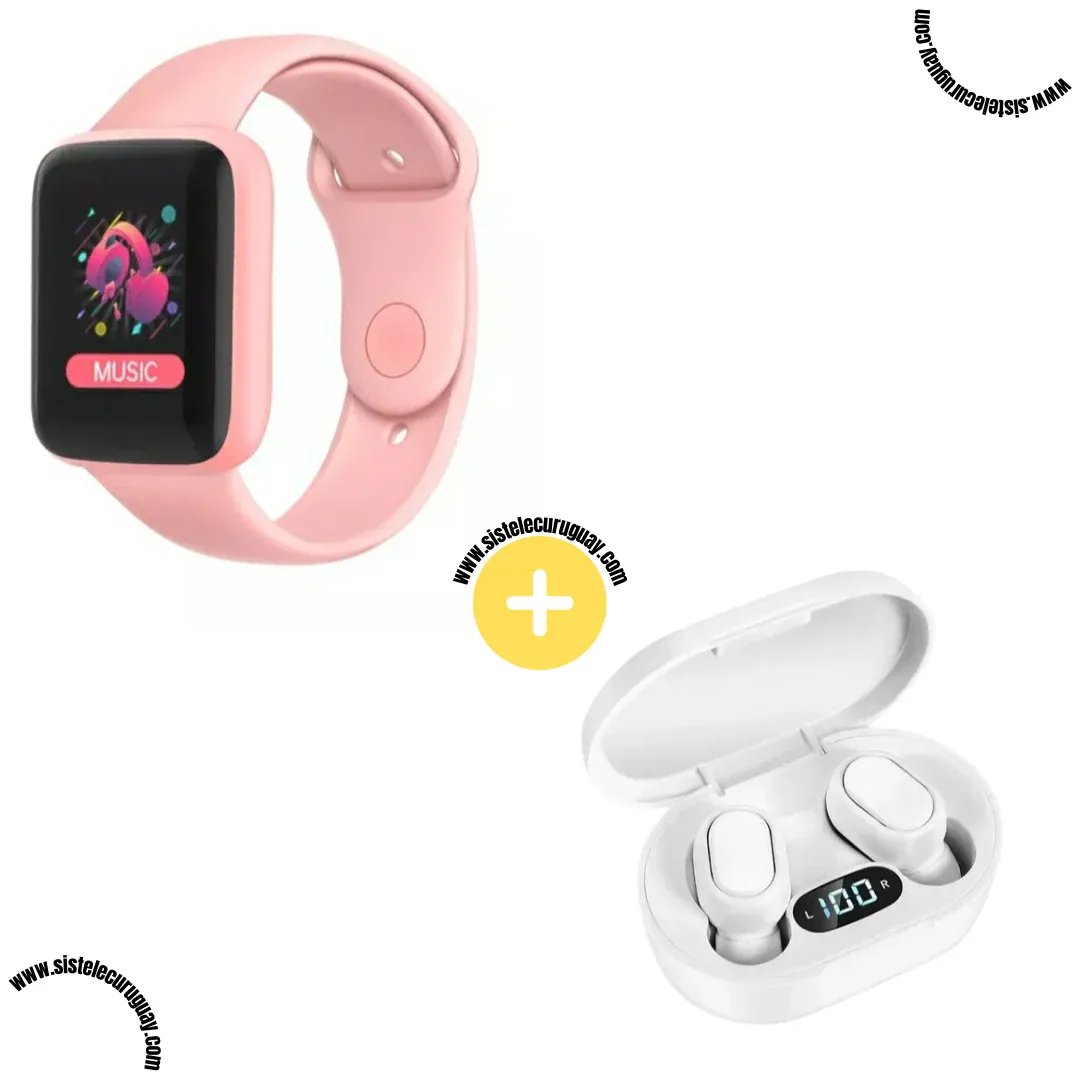 Smart Bracelet D20 PRO con Monitor Cardíaco y Presión Arterial + Auriculares Inalámbricos E6S con Bluetooth 5.0 y Pantalla LED