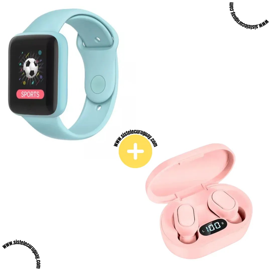 Smart Bracelet D20 PRO con Monitor Cardíaco y Presión Arterial + Auriculares Inalámbricos E6S con Bluetooth 5.0 y Pantalla LED