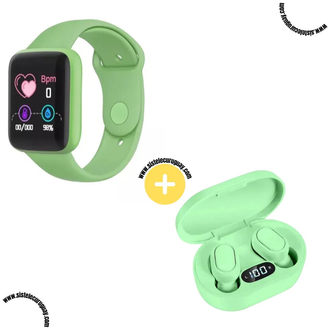 Smart Bracelet D20 PRO con Monitor Cardíaco y Presión Arterial + Auriculares Inalámbricos E6S con Bluetooth 5.0 y Pantalla LED