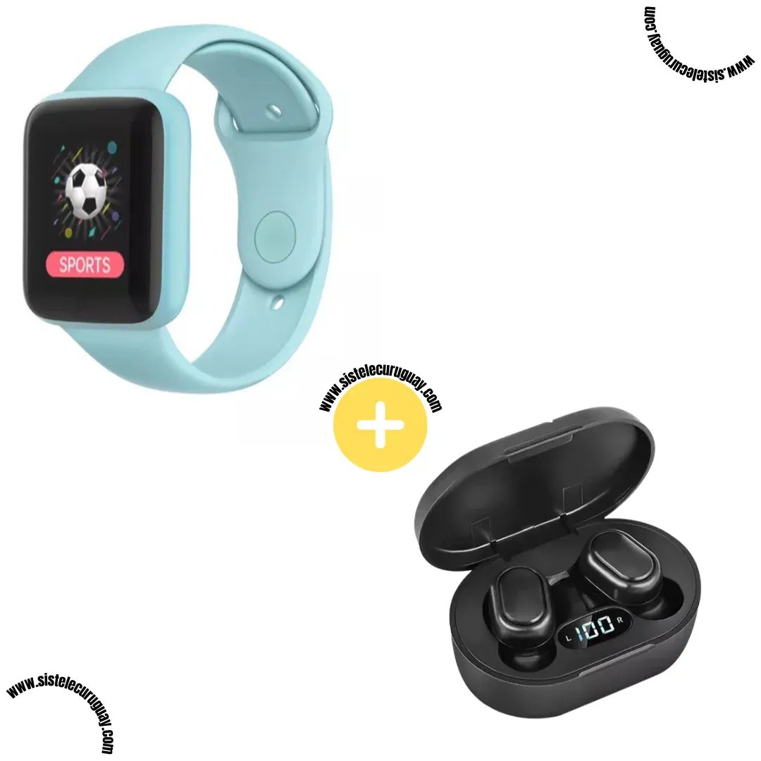 Smart Bracelet D20 PRO con Monitor Cardíaco y Presión Arterial + Auriculares Inalámbricos E6S con Bluetooth 5.0 y Pantalla LED