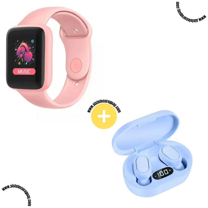 Smart Bracelet D20 PRO con Monitor Cardíaco y Presión Arterial + Auriculares Inalámbricos E6S con Bluetooth 5.0 y Pantalla LED