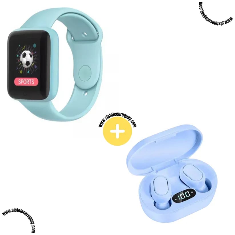 Smart Bracelet D20 PRO con Monitor Cardíaco y Presión Arterial + Auriculares Inalámbricos E6S con Bluetooth 5.0 y Pantalla LED