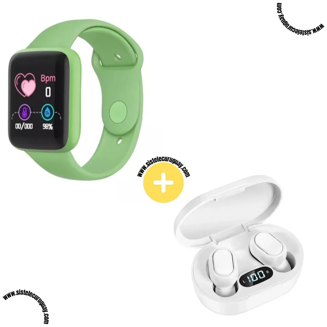 Smart Bracelet D20 PRO con Monitor Cardíaco y Presión Arterial + Auriculares Inalámbricos E6S con Bluetooth 5.0 y Pantalla LED