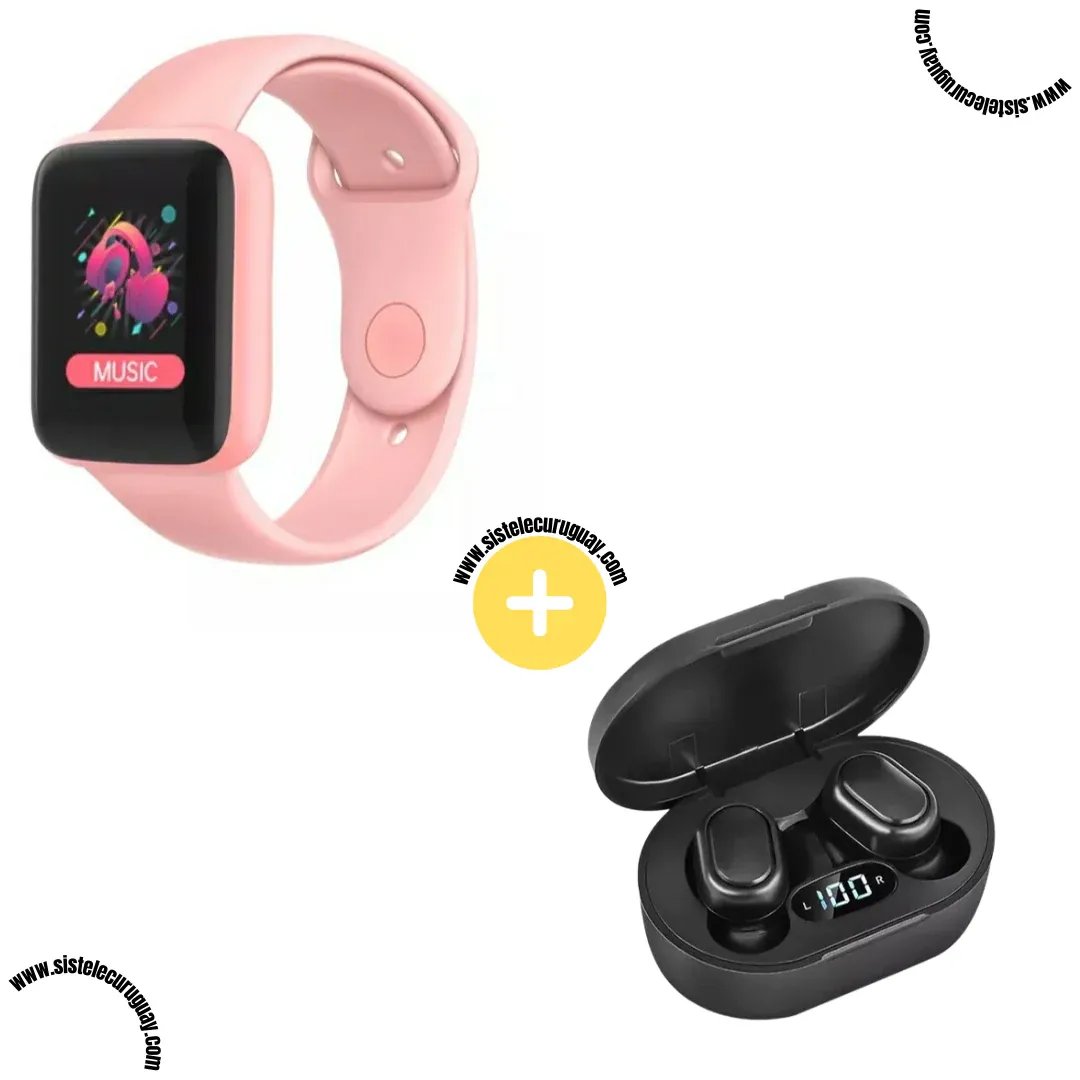 Smart Bracelet D20 PRO con Monitor Cardíaco y Presión Arterial + Auriculares Inalámbricos E6S con Bluetooth 5.0 y Pantalla LED