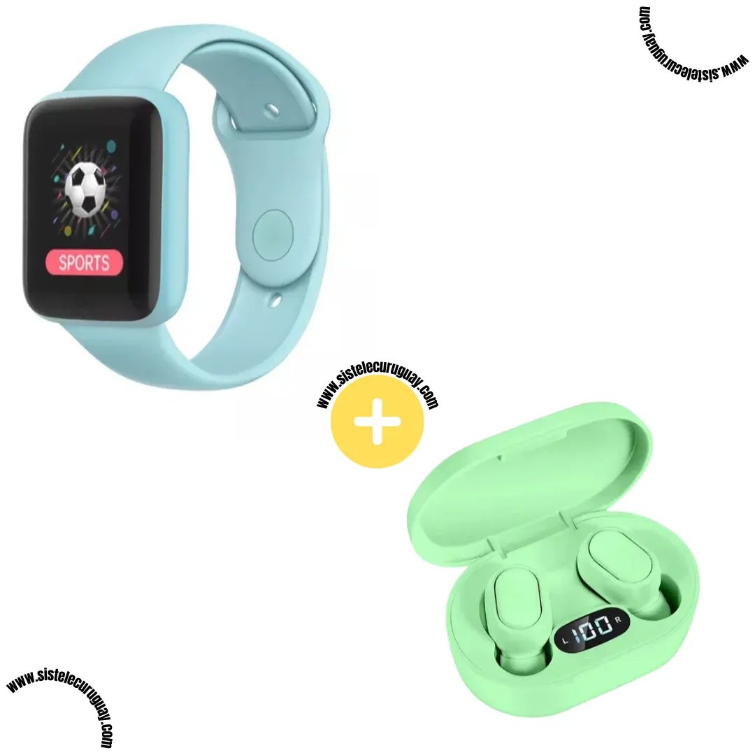 Smart Bracelet D20 PRO con Monitor Cardíaco y Presión Arterial + Auriculares Inalámbricos E6S con Bluetooth 5.0 y Pantalla LED