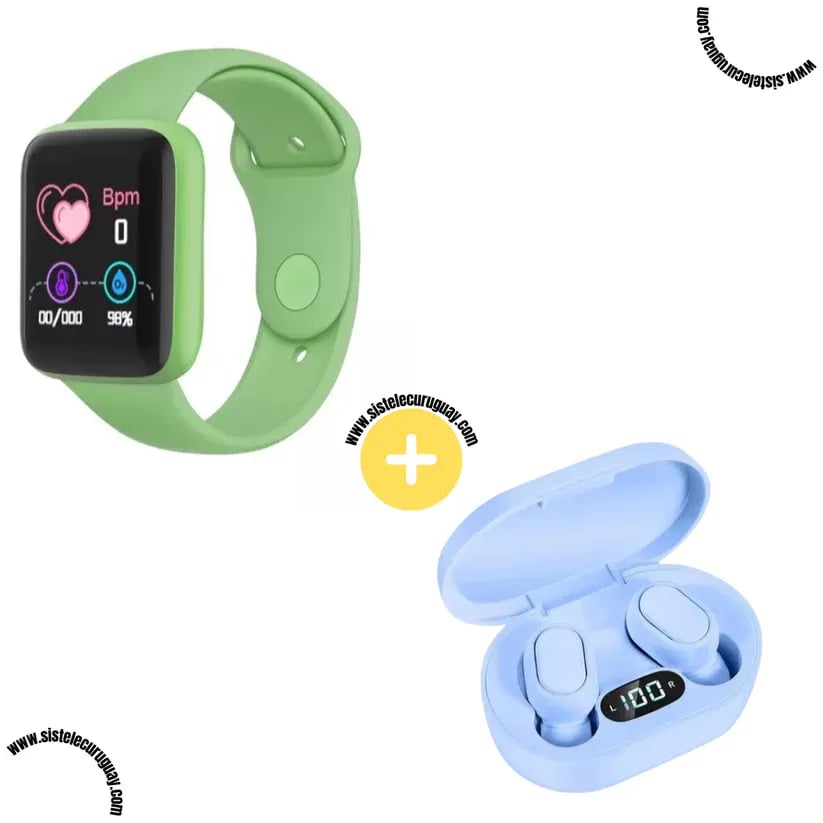Smart Bracelet D20 PRO con Monitor Cardíaco y Presión Arterial + Auriculares Inalámbricos E6S con Bluetooth 5.0 y Pantalla LED