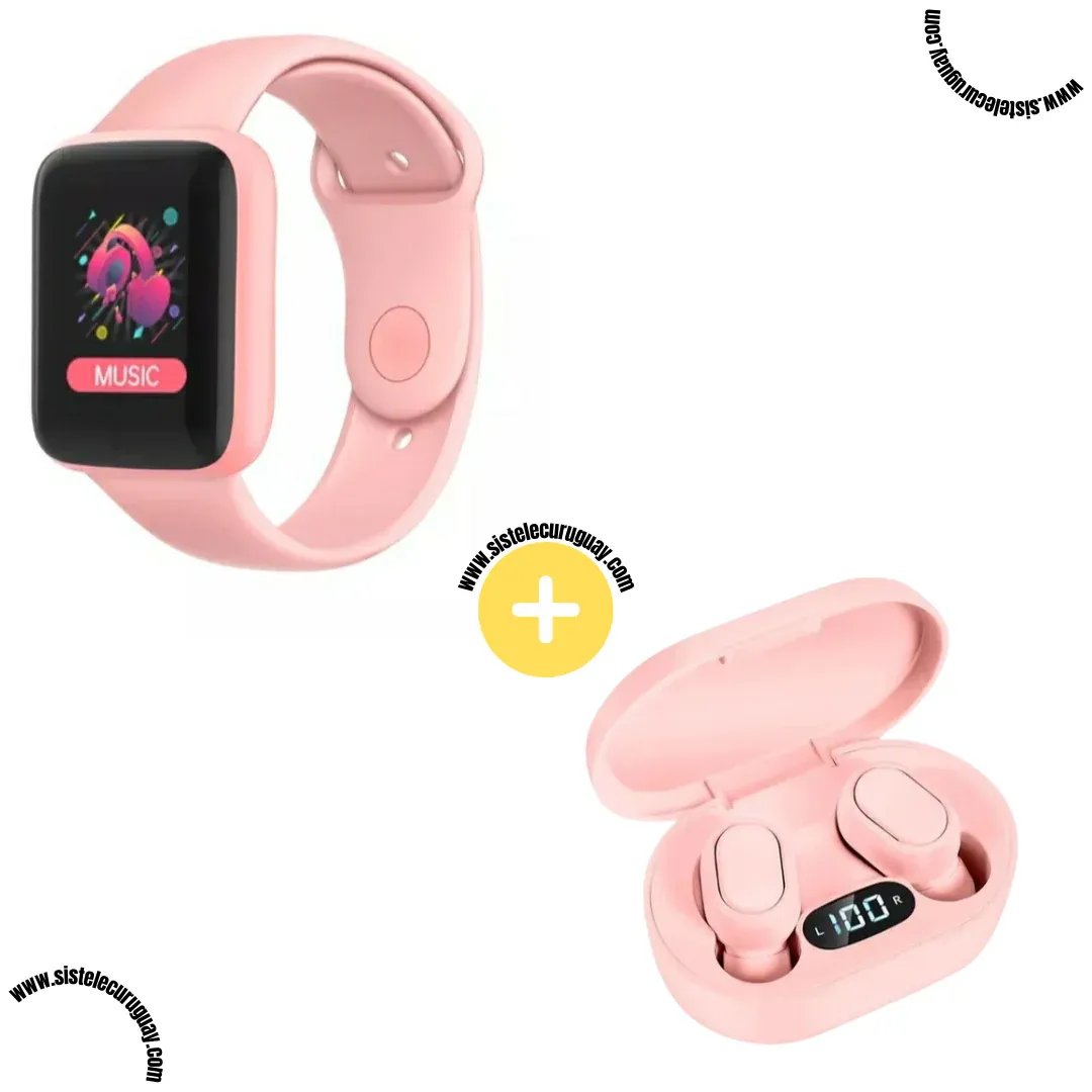 Smart Bracelet D20 PRO con Monitor Cardíaco y Presión Arterial + Auriculares Inalámbricos E6S con Bluetooth 5.0 y Pantalla LED