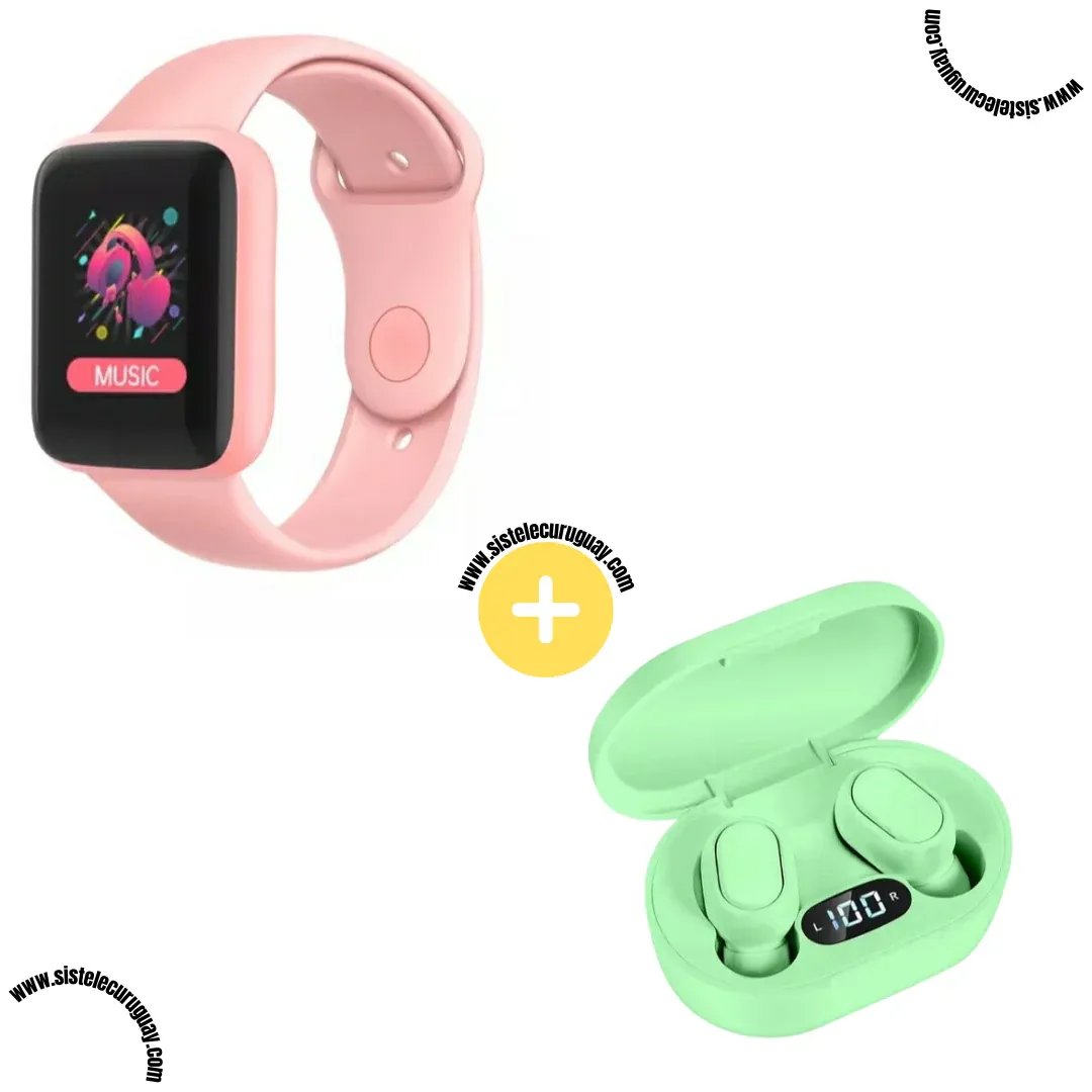 Smart Bracelet D20 PRO con Monitor Cardíaco y Presión Arterial + Auriculares Inalámbricos E6S con Bluetooth 5.0 y Pantalla LED