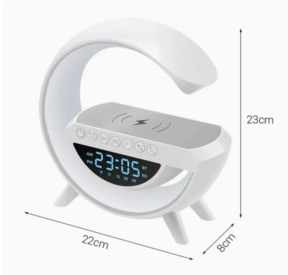 Parlante Bluetooth G con Lámpara LED RGB, Reloj y Cargador Inalámbrico