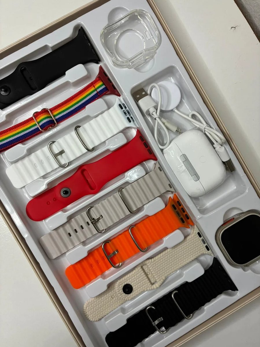 Cofre Smartwatch Ultra con 8 Mallas + Protector + Auriculares Inalambricos