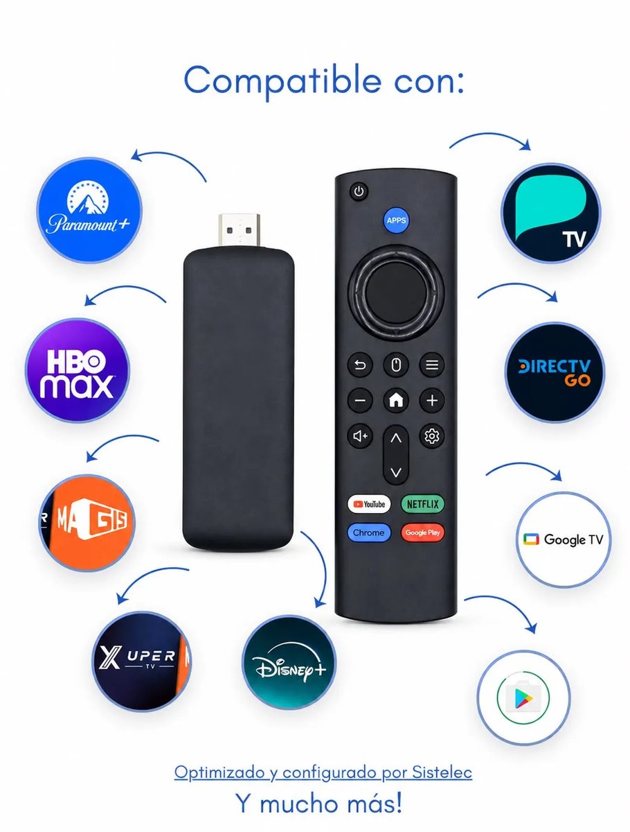 Android TV Stick 4K– Optimizado por Sistelec. Funciona con Antel TV.