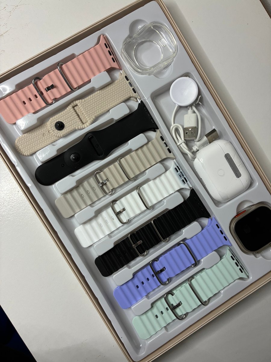 Cofre Smartwatch Ultra con 8 Mallas + Protector + Auriculares Inalambricos