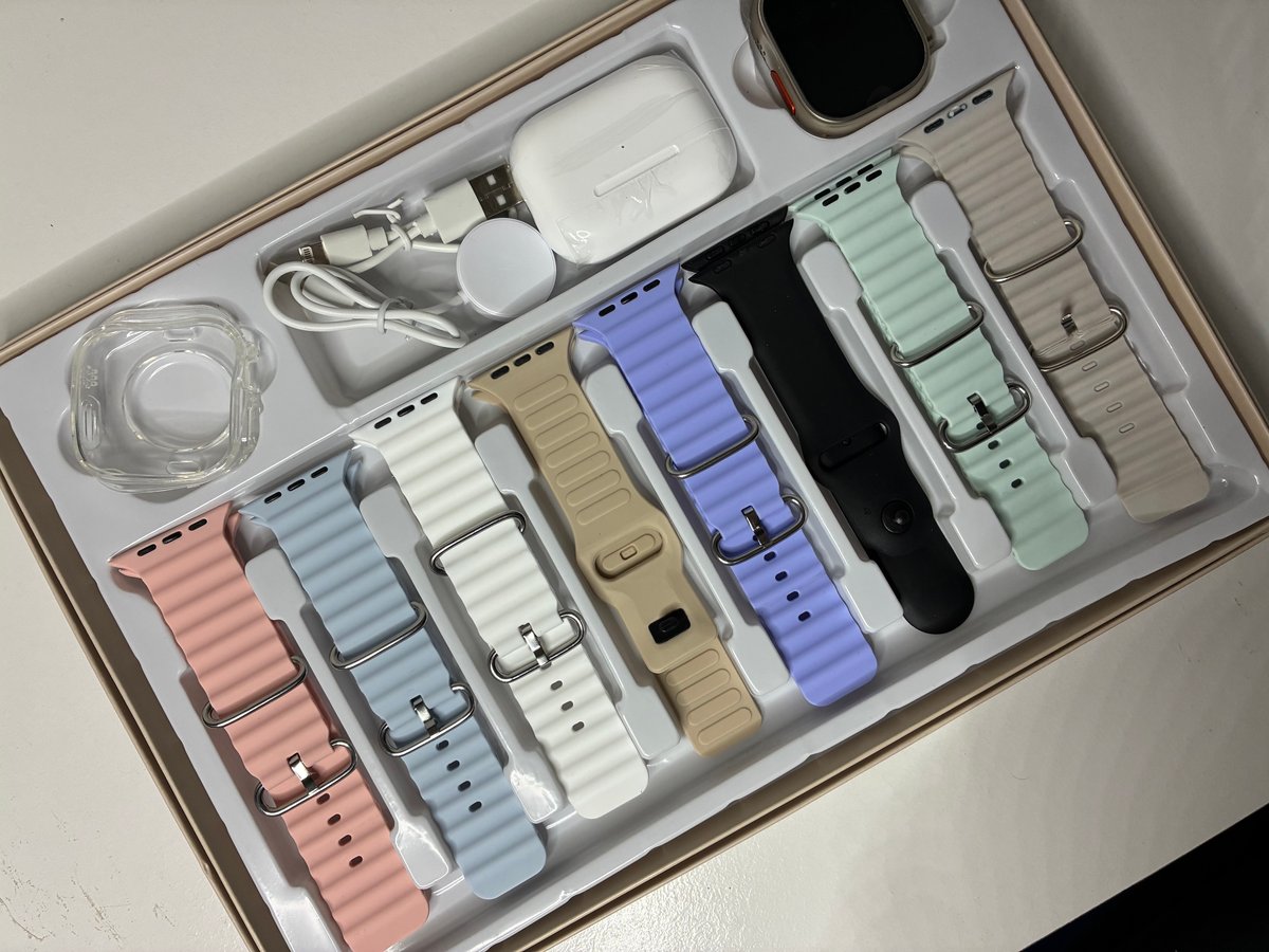 Cofre Smartwatch Ultra con 8 Mallas + Protector + Auriculares Inalambricos