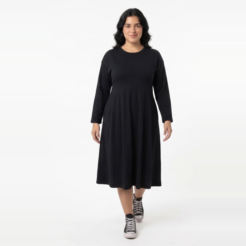 Vestido Manga Larga con Tablas Cotton