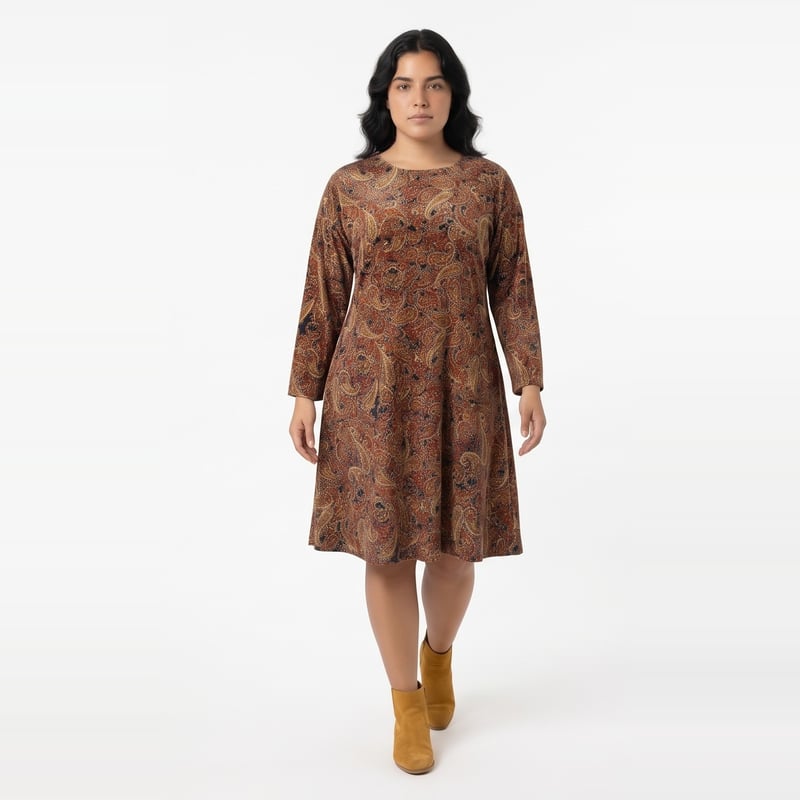 Vestido Midi Manga 7/8 Terciopelo Estampado