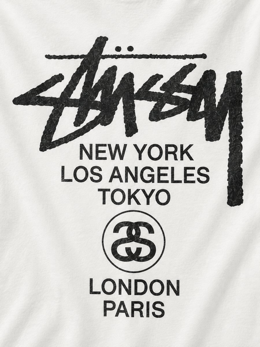 Stussy White Tee detalle superior