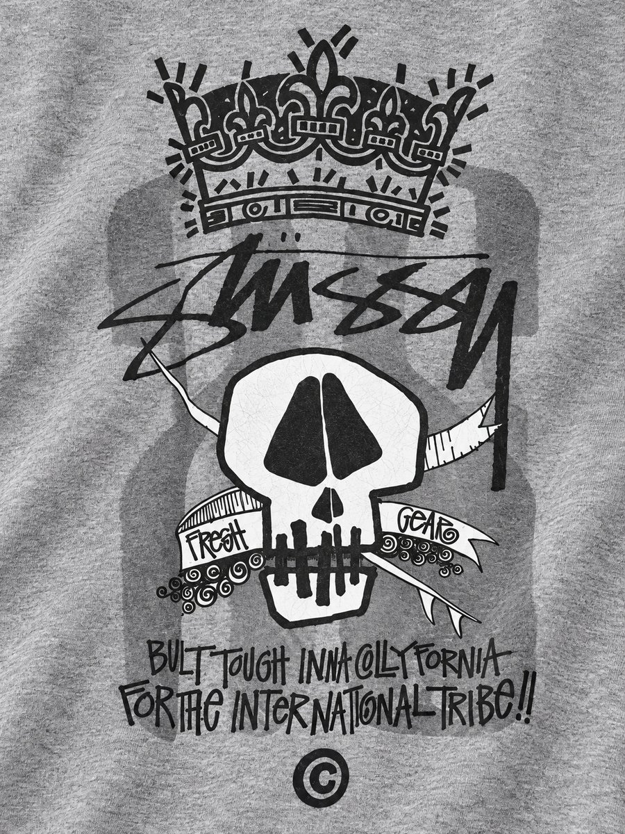 Stussy Grey Tee detalle superior
