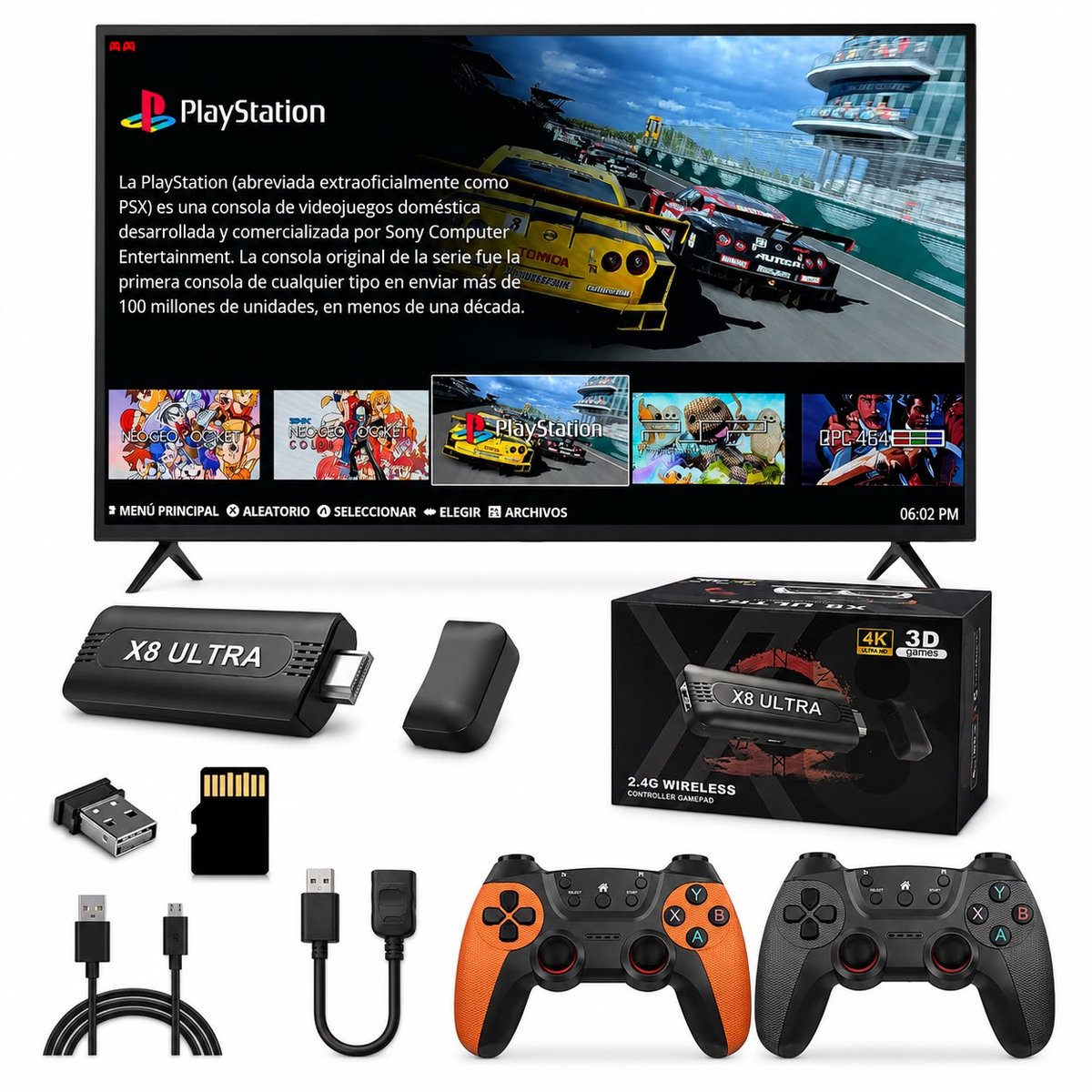 Game Stick X8 Ultra – Consola Retro con +48.000 Juegos | Incluye 2 Joysticks Inalámbricos RECARGABLES