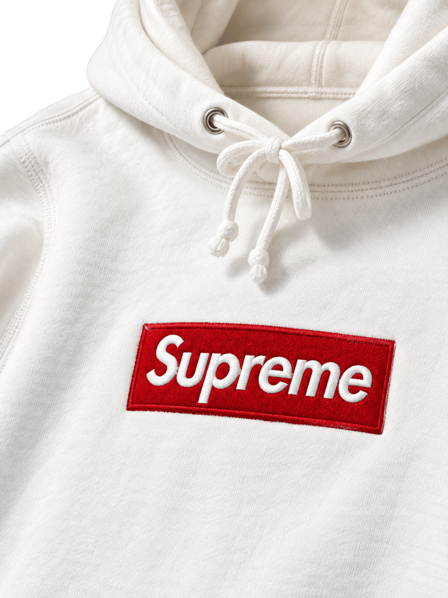 Hoodie Supreme Box Logo White detalle superior