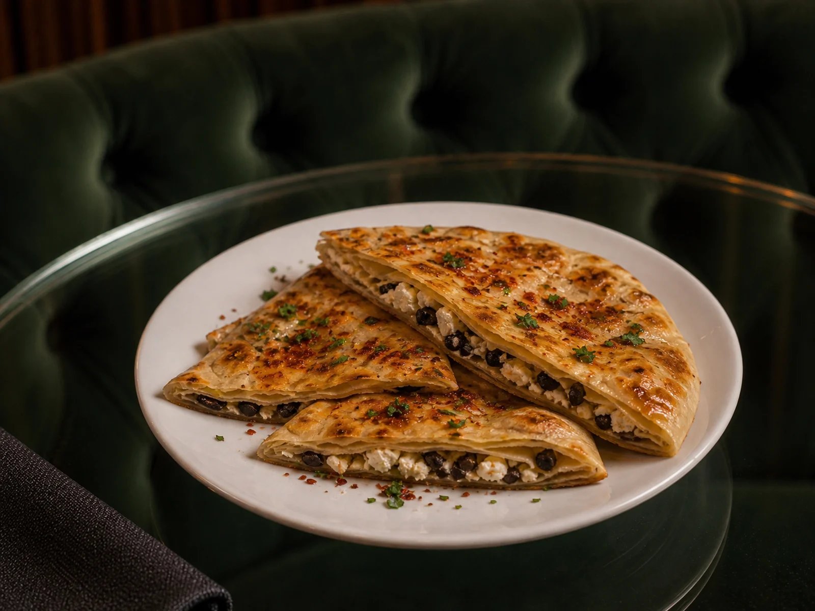 Layered Flatbread with Olive and Cheese