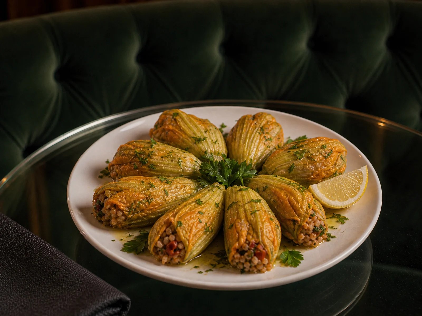 Stuffed Zucchini Blossoms with Bulgur