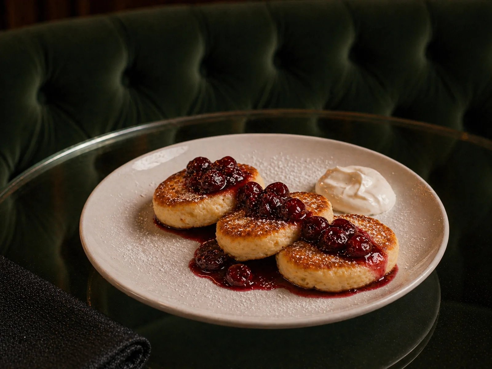 Syrniki with Cherry Sauce