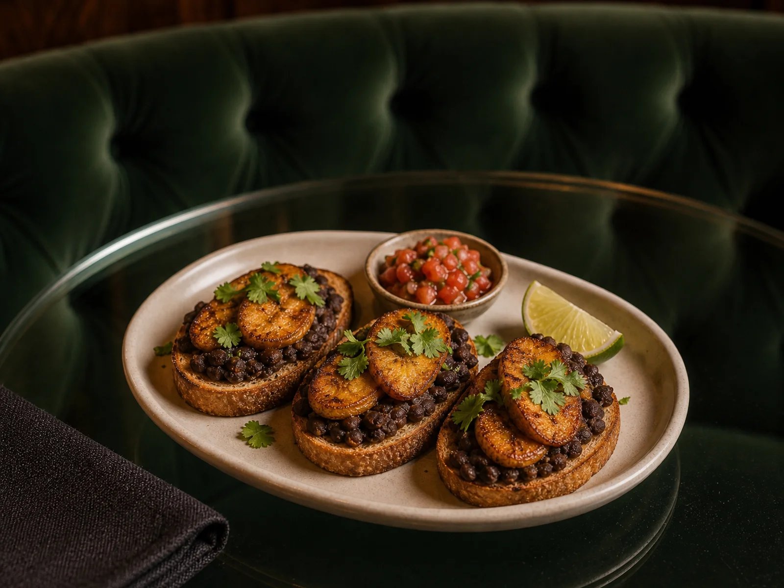 Cuban Plantain and Black Bean Toasts