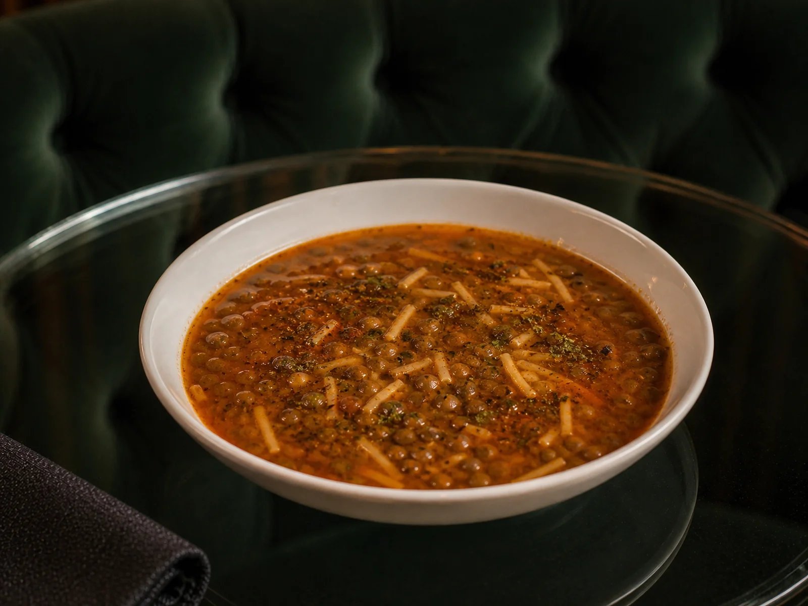 Grüne Linsensuppe mit Nudeln